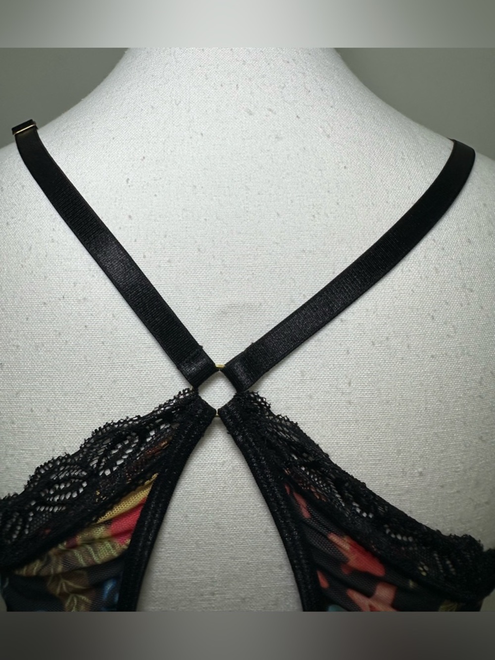 GORGLITTER‎ Black Multicolor Floral Mesh Lace Corset Bralette Bustier Plus Size - Picture 7 of 8